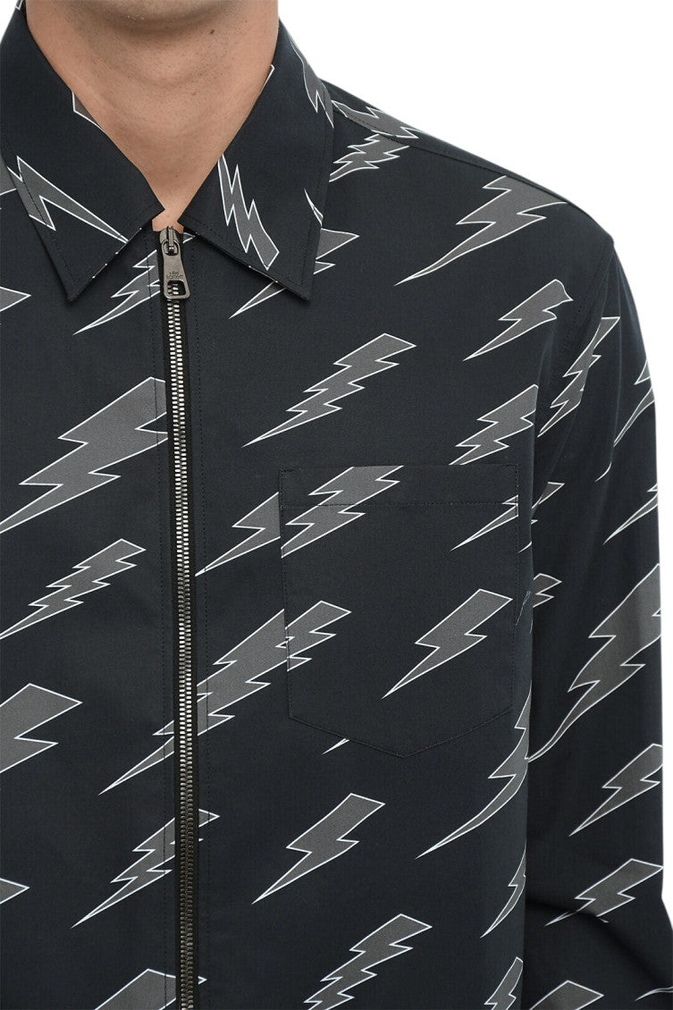 Dark Grey Zip Up Printed Shirt 3