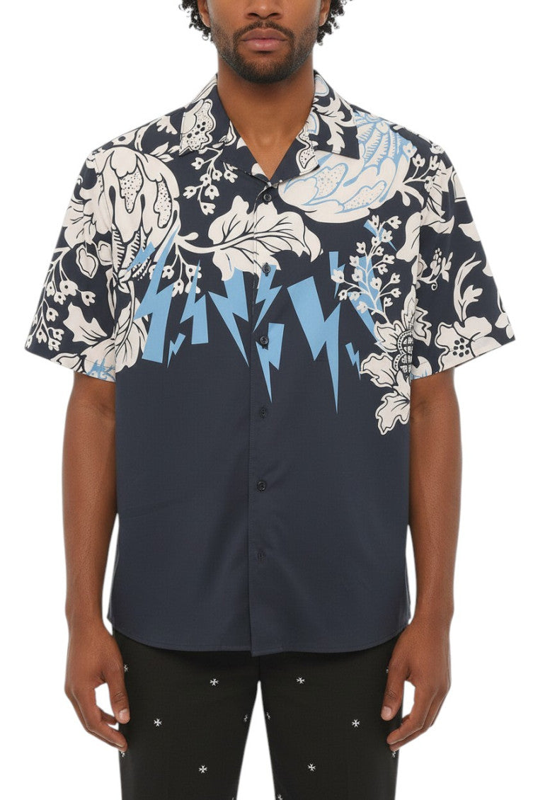 Dark Navy Loose Printed Shirt 1