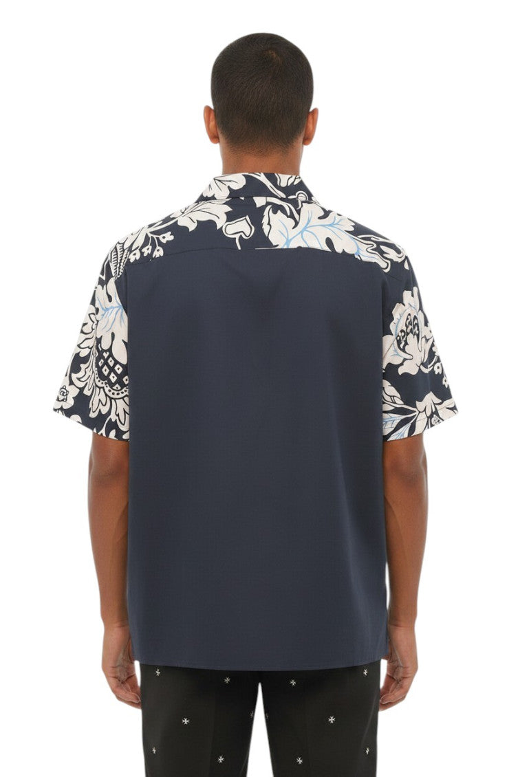 Dark Navy Loose Printed Shirt 2