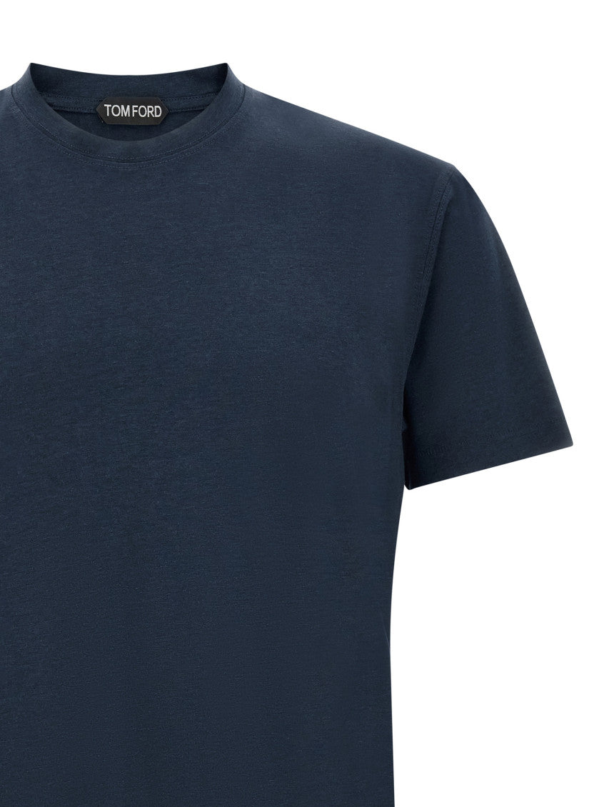 Blue Solid Crew Neck T-Shirt 3