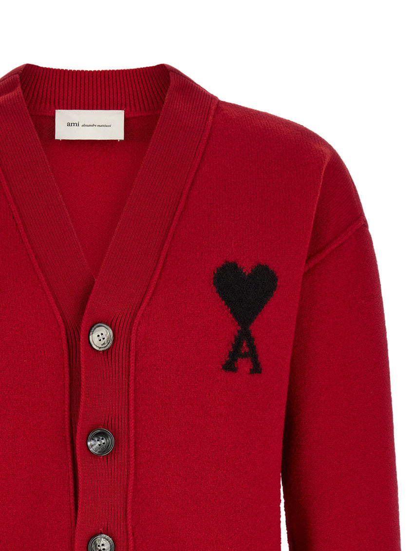 Red Logo V Neck Cardigan 3