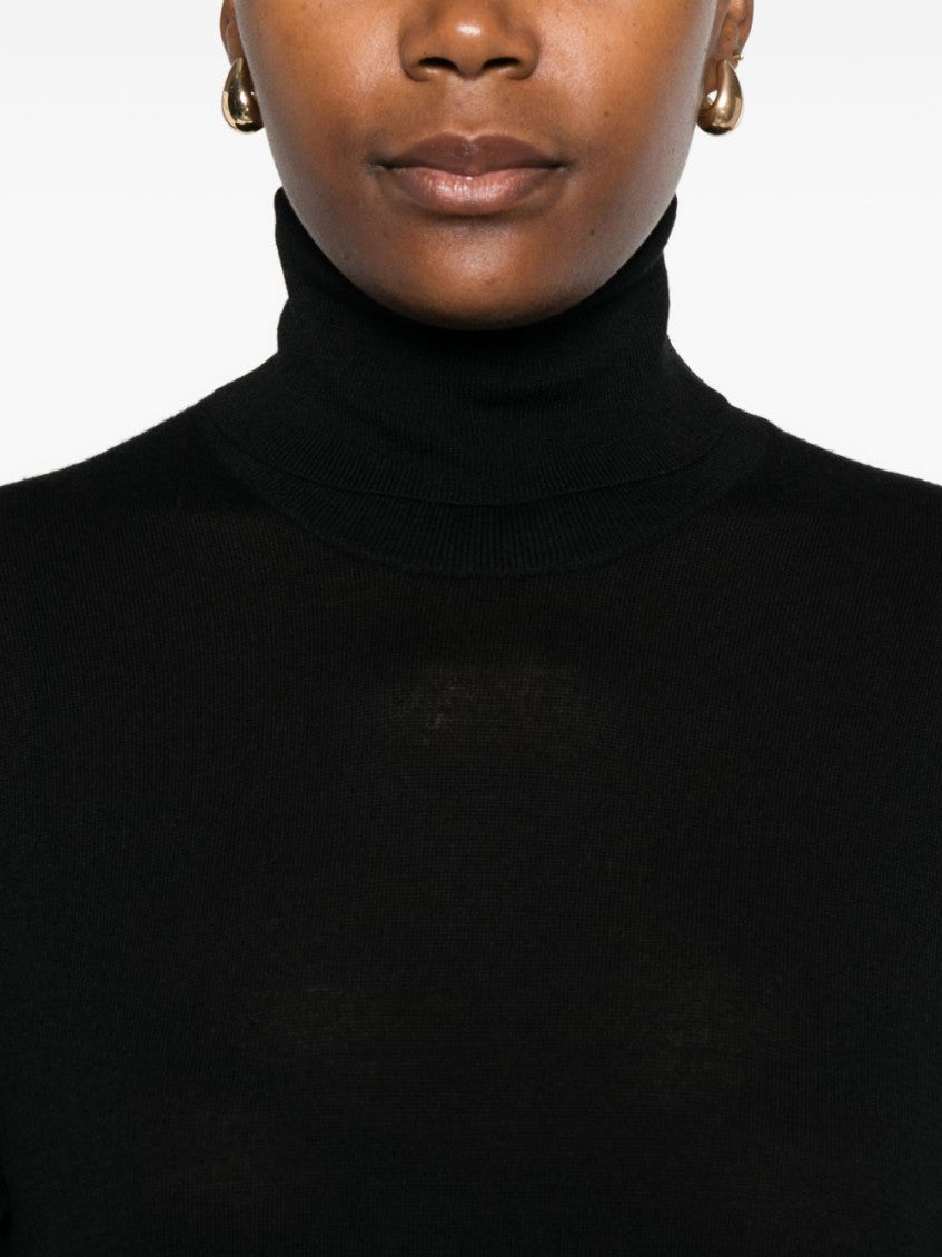 Black Wool Turtle-neck Midi Dress 2