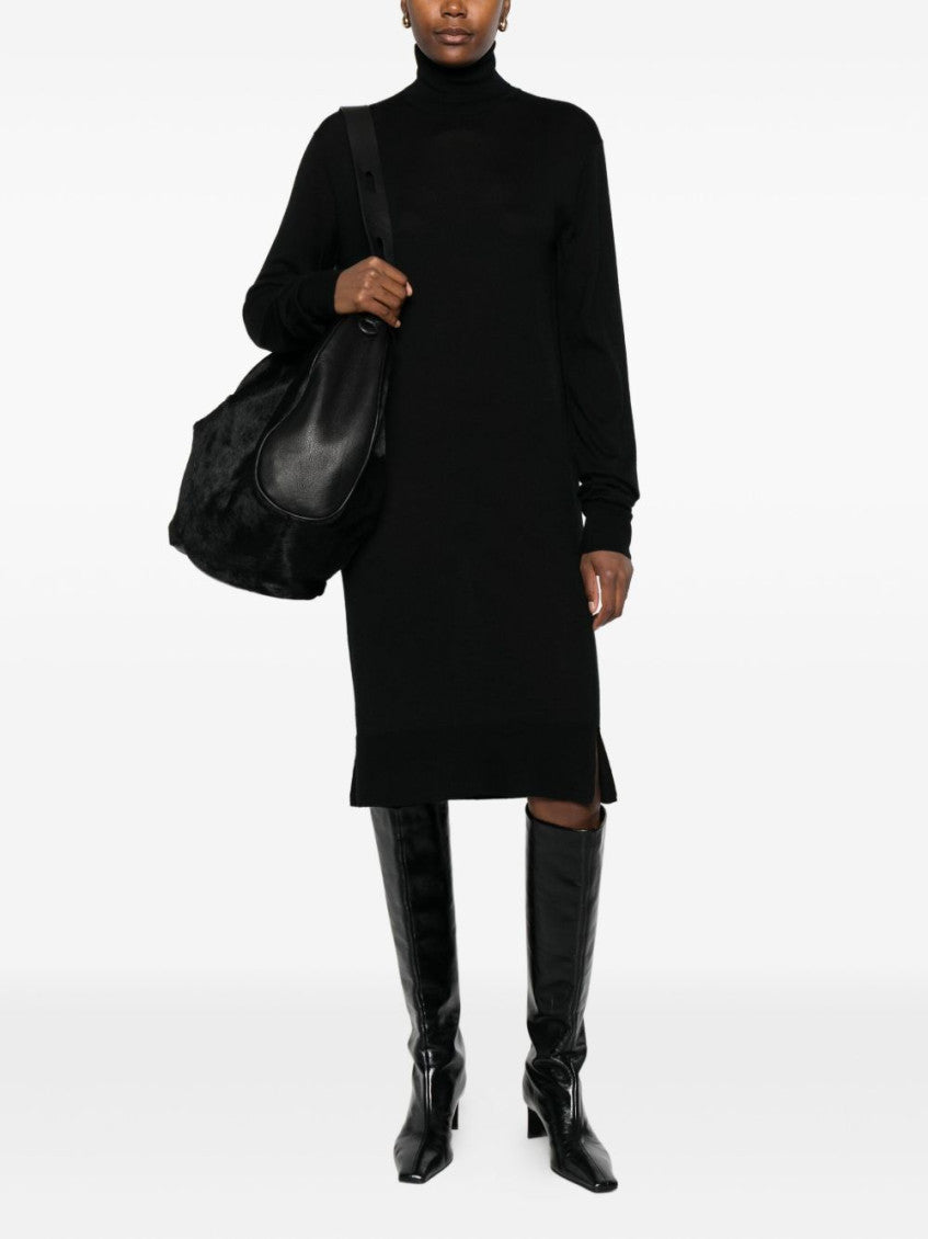Black Wool Turtle-neck Midi Dress 4