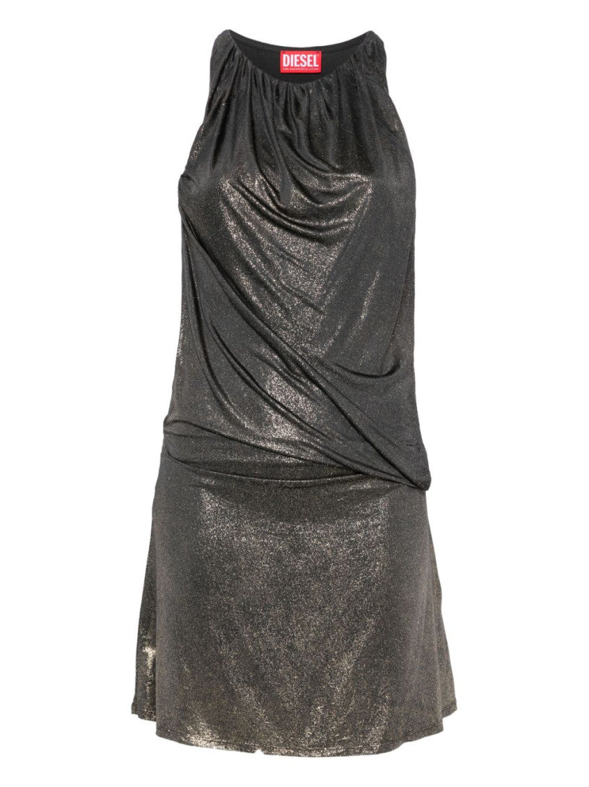 Grey Metallic-effect Draped Dress 1