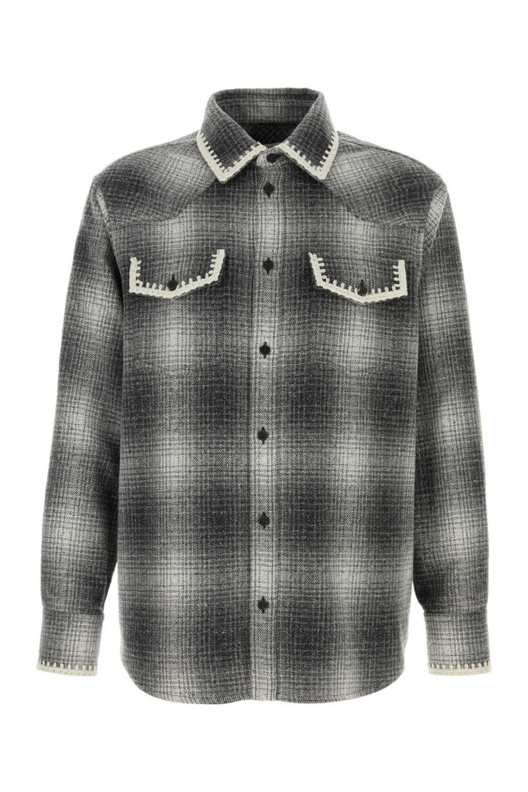 Grey Embroidered Flannel Check Shirt 1