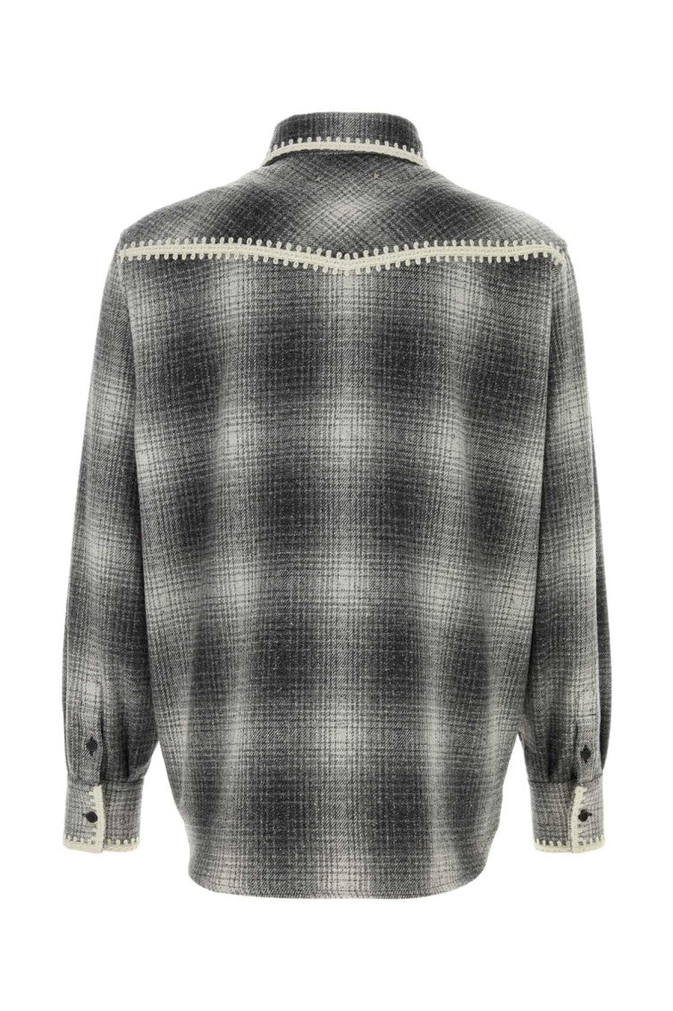 Grey Embroidered Flannel Check Shirt 2
