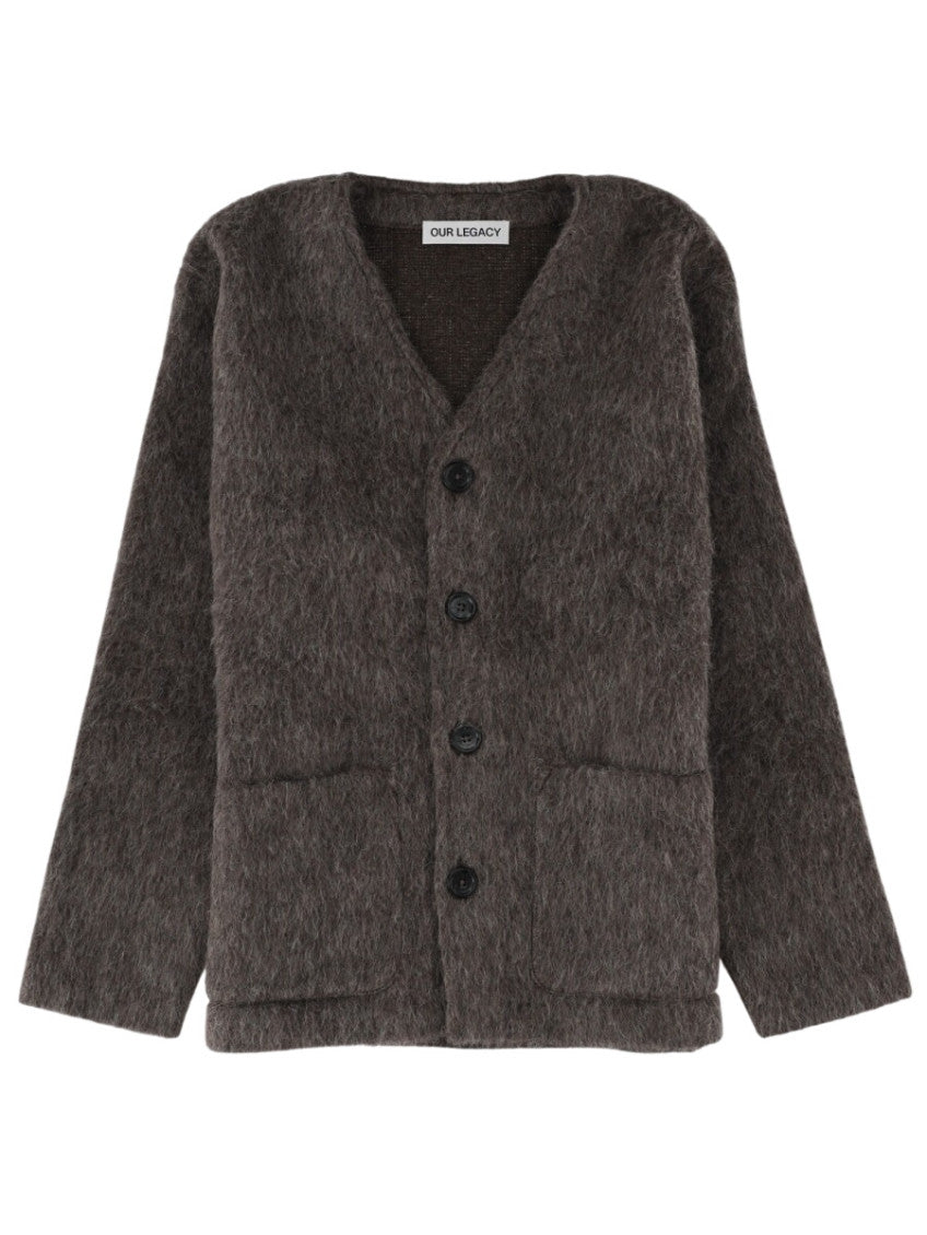 Grey V Neck Fleece Cardigan 1