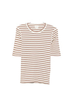 Beige Striped Crew Neck T-Shirt 1