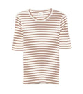 Beige Striped Crew Neck T-Shirt 1
