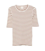 Beige Striped Crew Neck T-Shirt 1