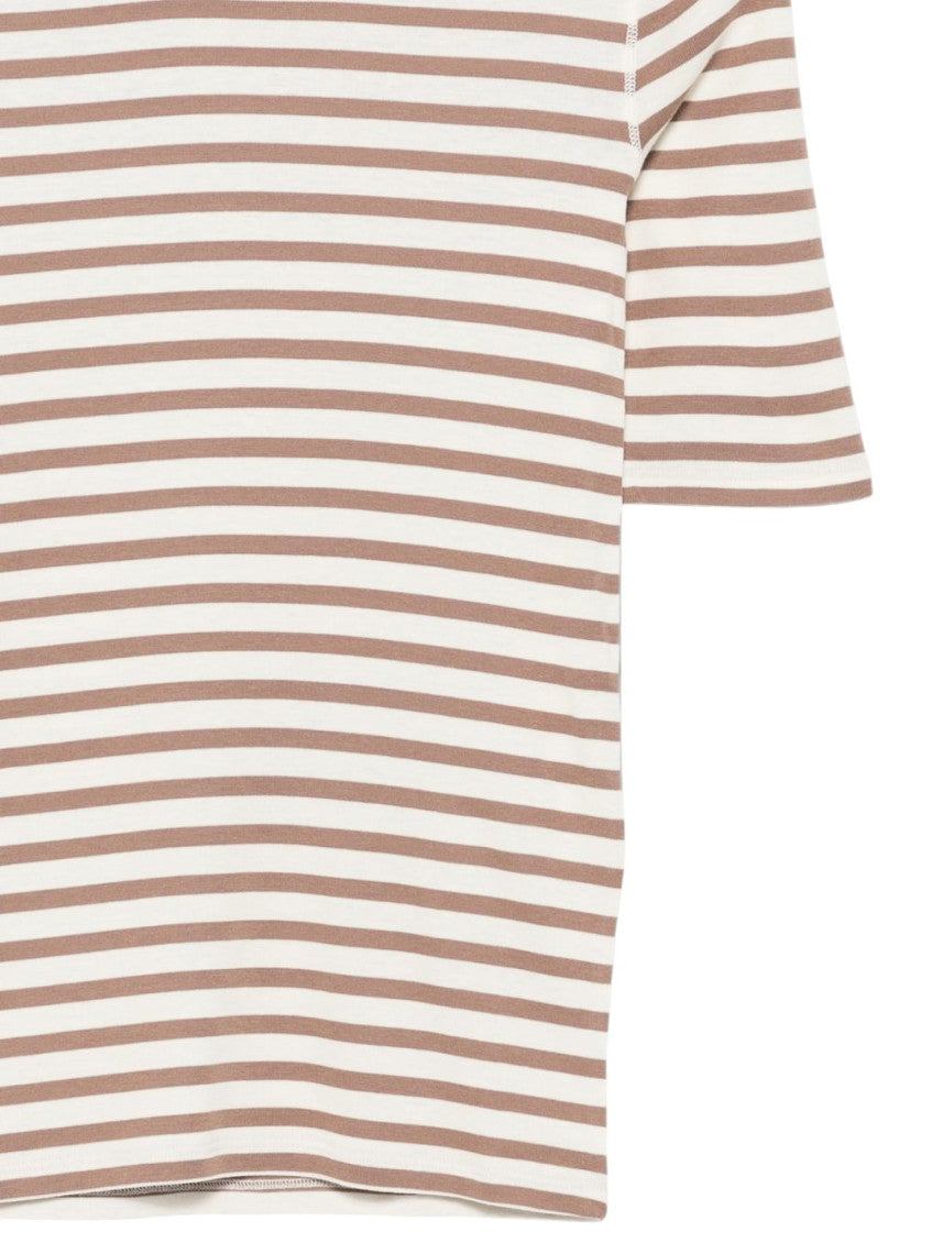 Beige Striped Crew Neck T-Shirt 3