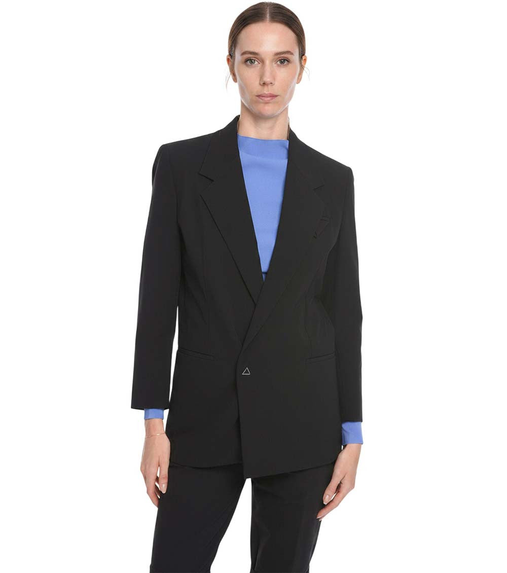 Black Solid Notched Lapel Blazer 1