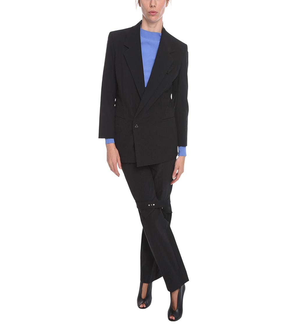 Black Solid Notched Lapel Blazer 4