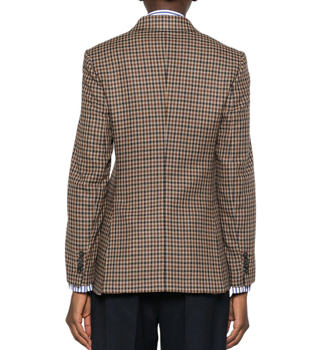 Brown Houndstooth Peaked Lapel Blazer 3