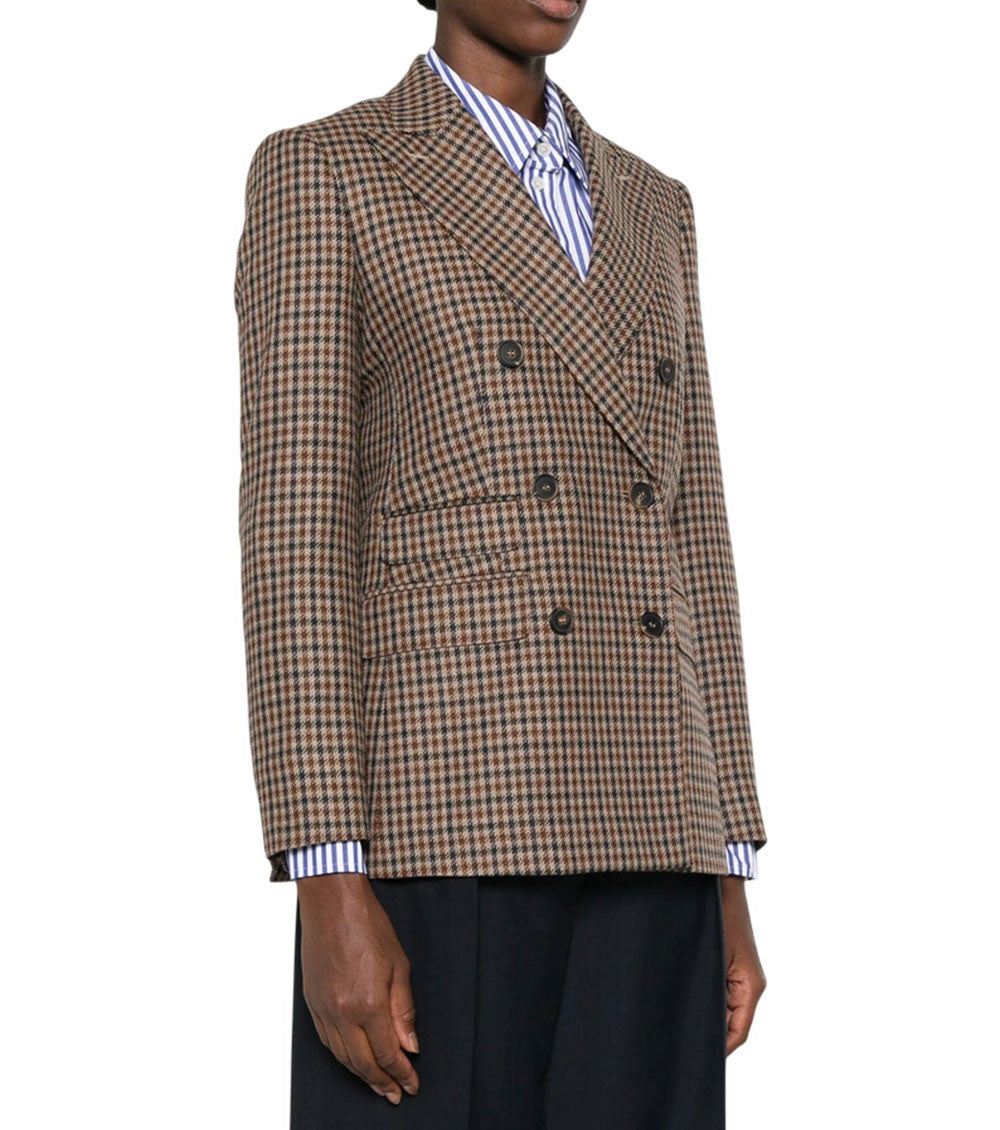 Brown Houndstooth Peaked Lapel Blazer 4