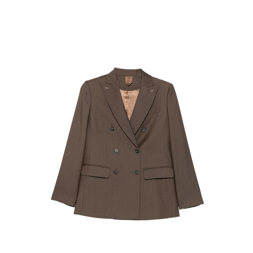 Brown Solid Peaked Lapel Blazer 1