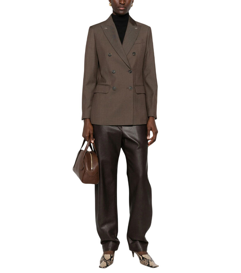 Brown Solid Peaked Lapel Blazer 2