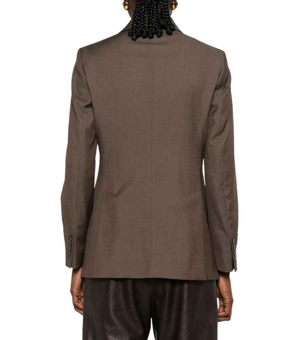 Brown Solid Peaked Lapel Blazer 3
