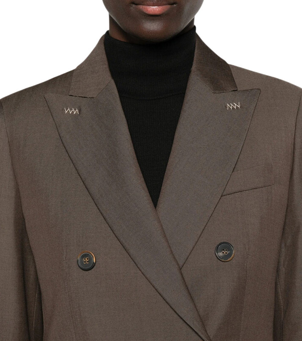 Brown Solid Peaked Lapel Blazer 4