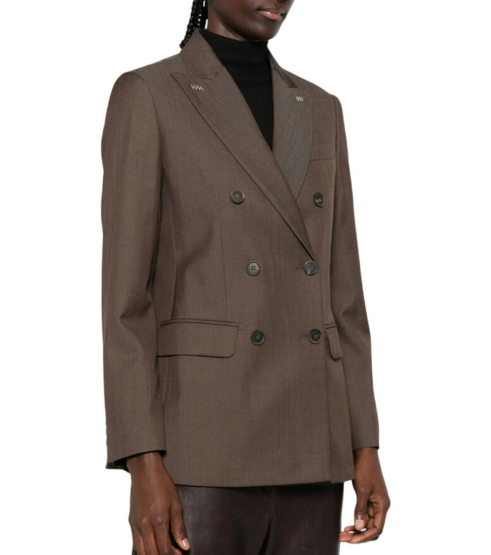Brown Solid Peaked Lapel Blazer 5