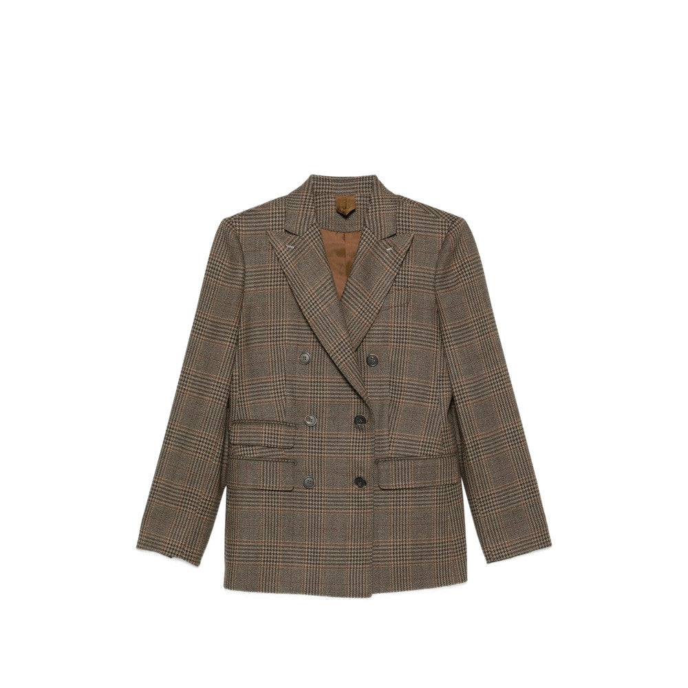 Brown Checks Peaked Lapel Blazer 1