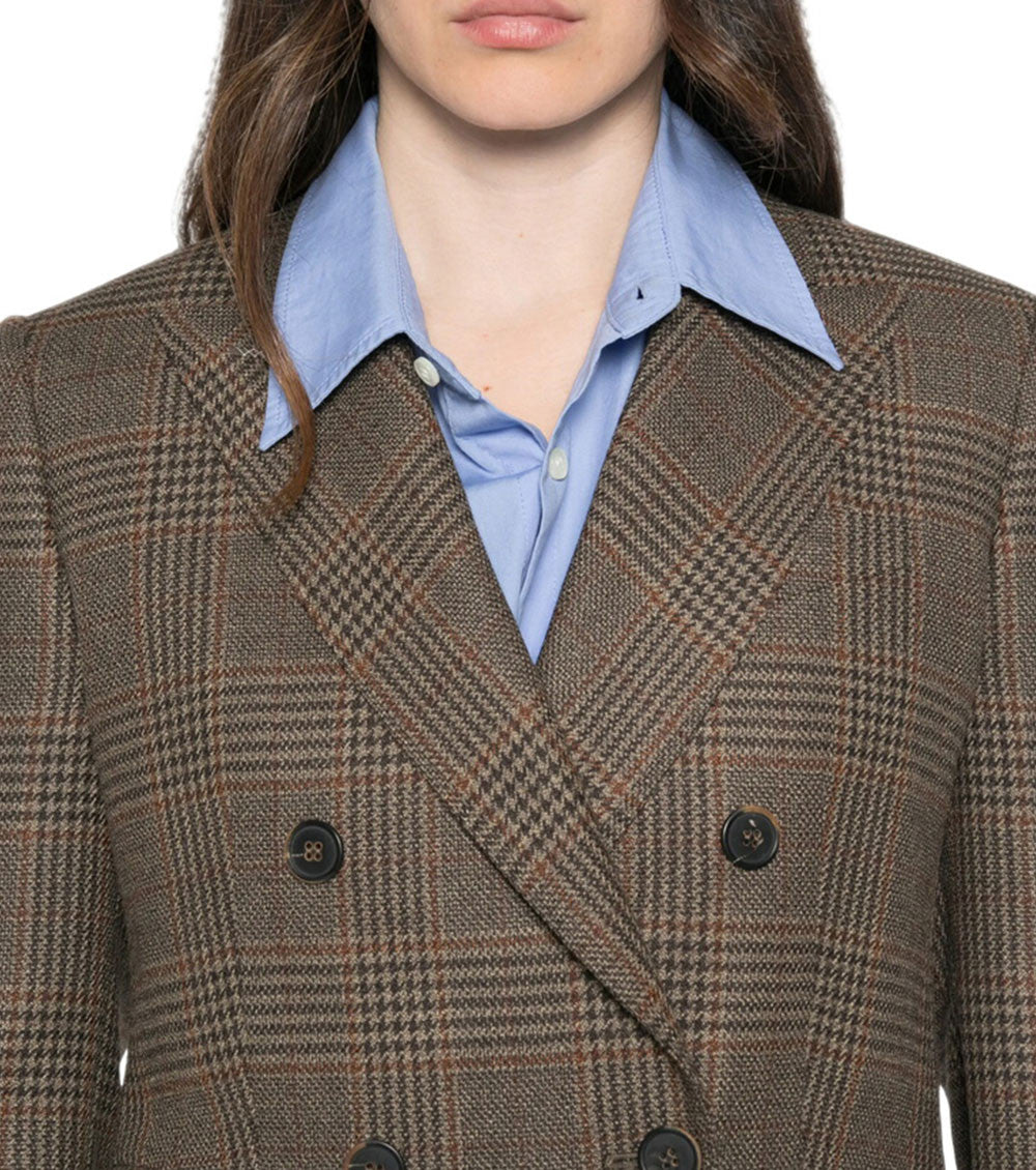 Brown Checks Peaked Lapel Blazer 4