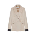 Beige Solid Peaked Lapel Blazer 1