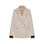 Beige Solid Peaked Lapel Blazer 1