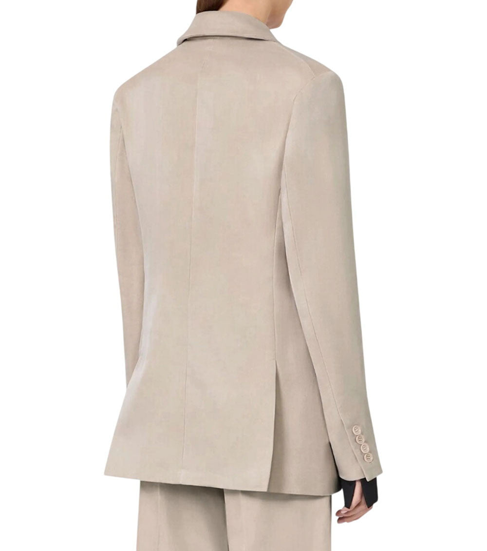 Beige Solid Peaked Lapel Blazer 2