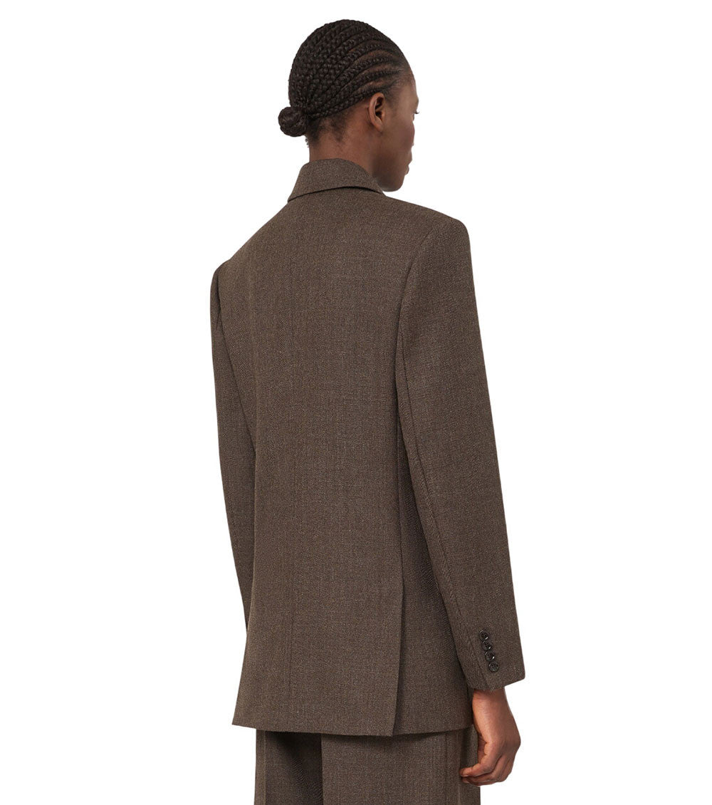 Brown Textured Peaked Lapel Blazer 3