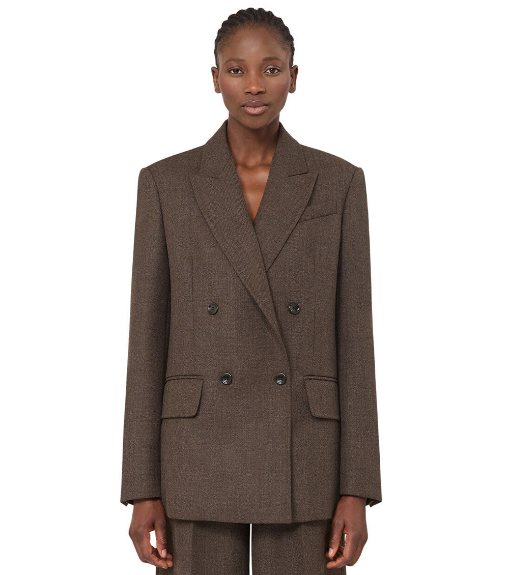 Brown Textured Peaked Lapel Blazer 4