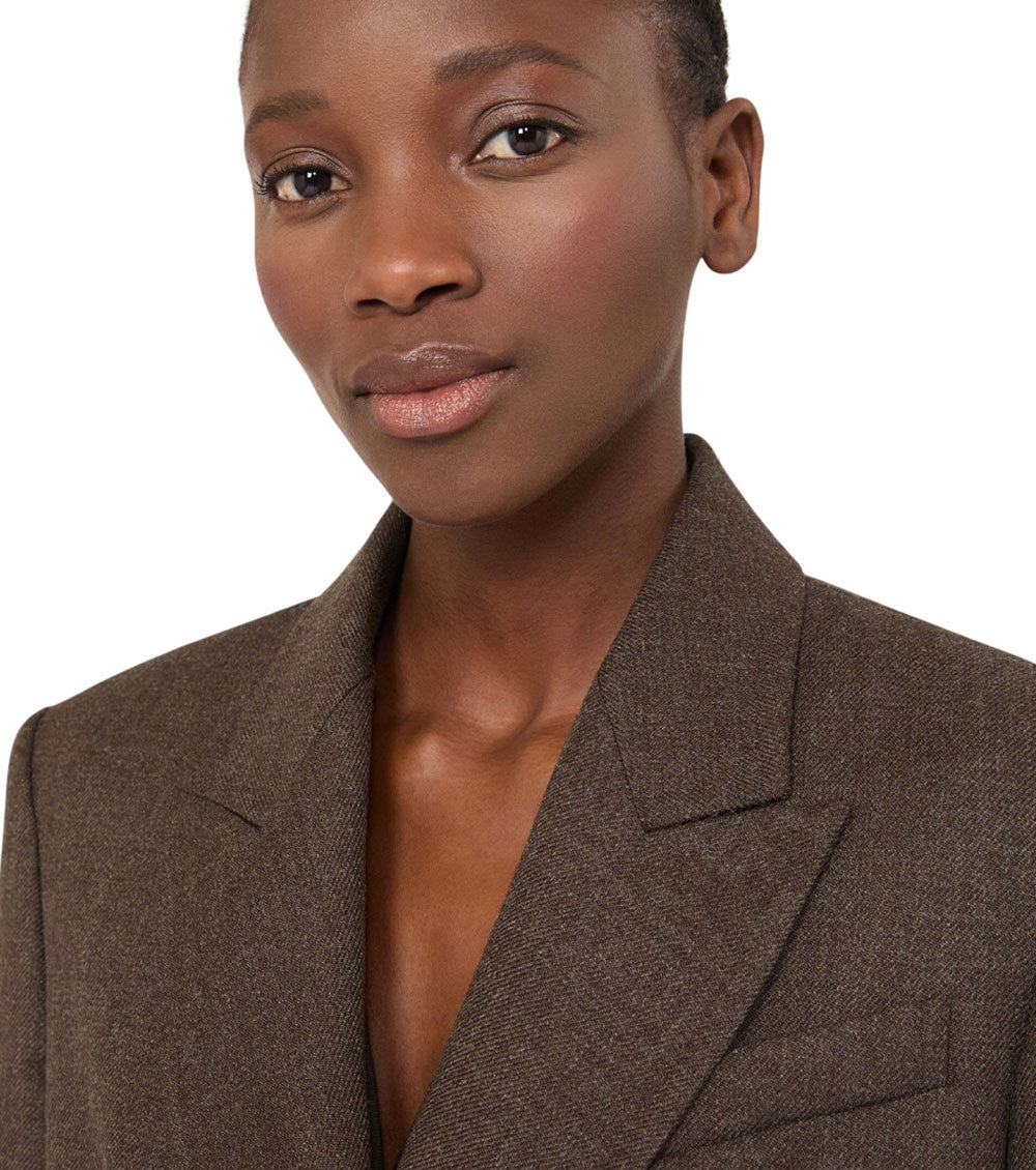 Brown Textured Peaked Lapel Blazer 5
