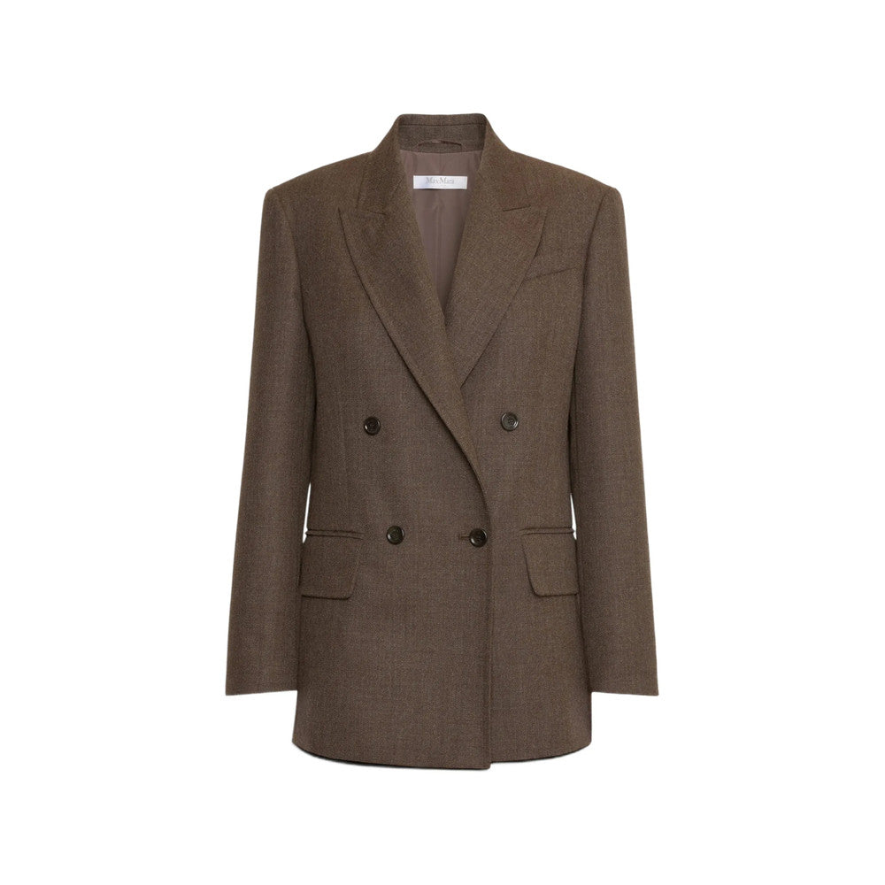 Brown Solid Peaked Lapel Blazer 1