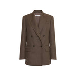 Brown Solid Peaked Lapel Blazer 1
