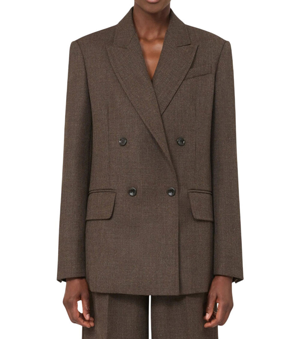 Brown Solid Peaked Lapel Blazer 2