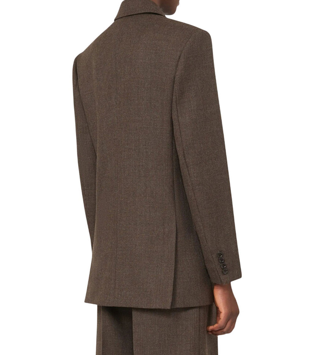 Brown Solid Peaked Lapel Blazer 3