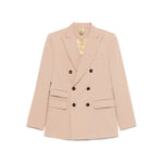Beige Solid Peaked Lapel Blazer 1