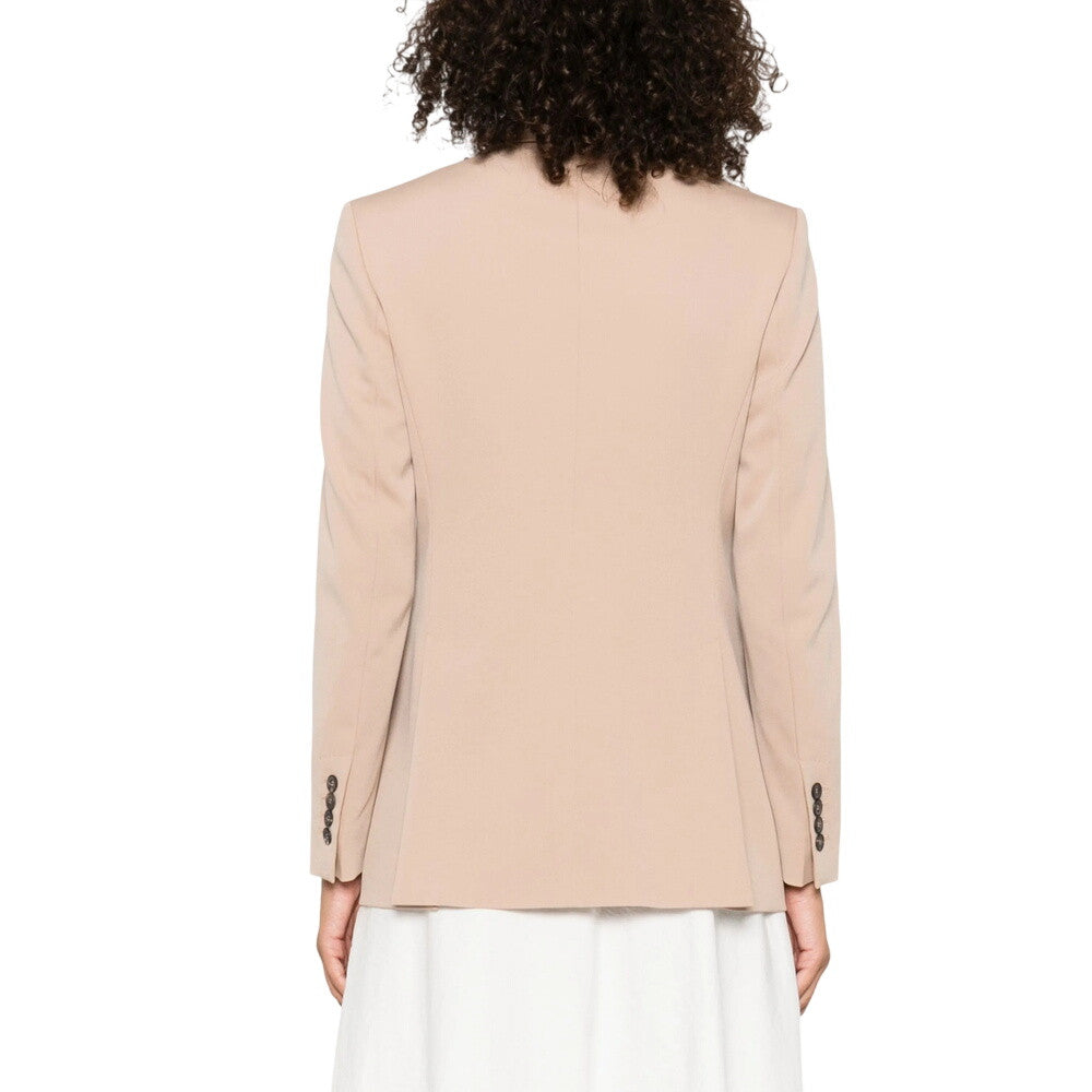 Beige Solid Peaked Lapel Blazer 2