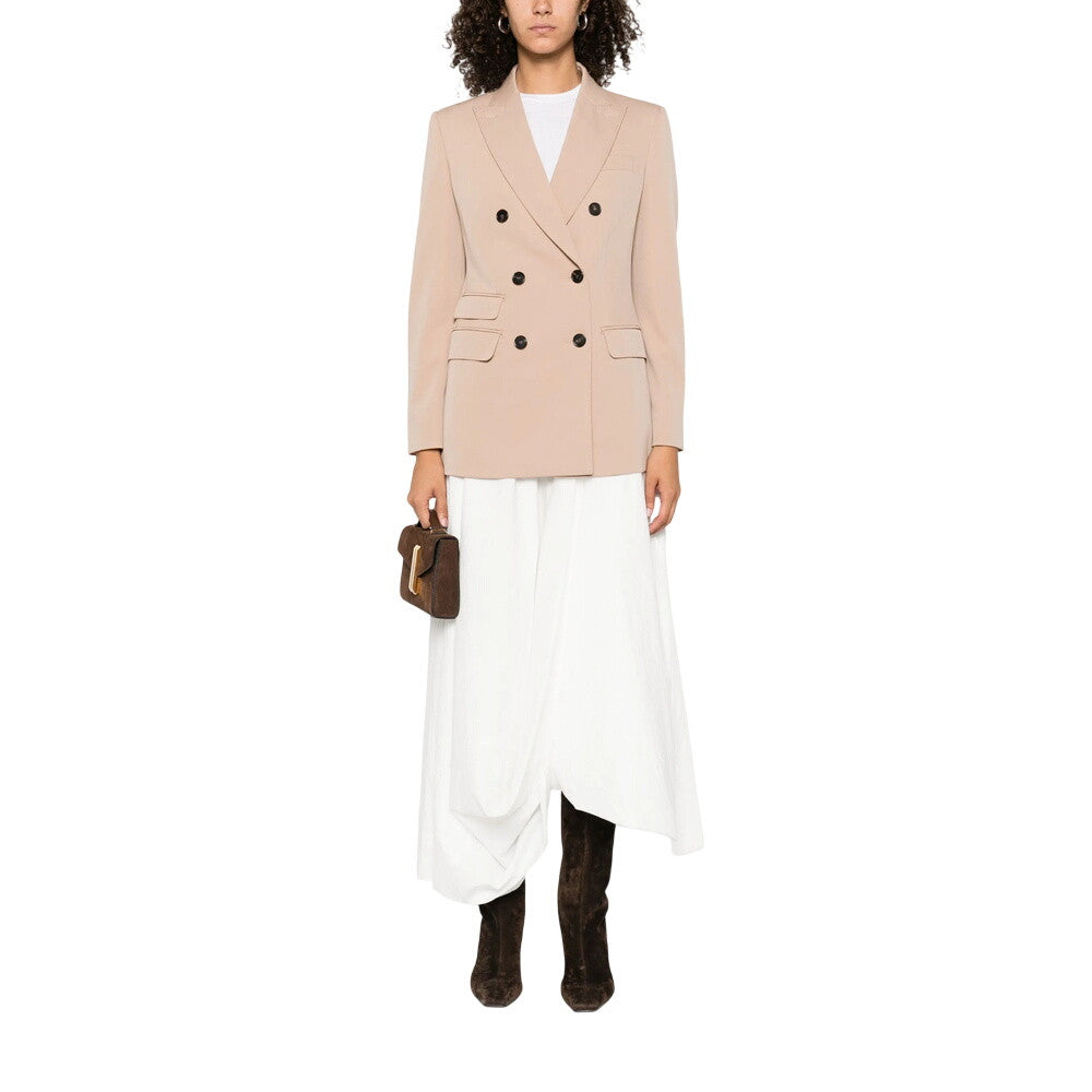 Beige Solid Peaked Lapel Blazer 3