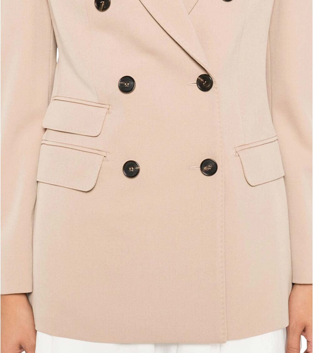 Beige Solid Peaked Lapel Blazer 4