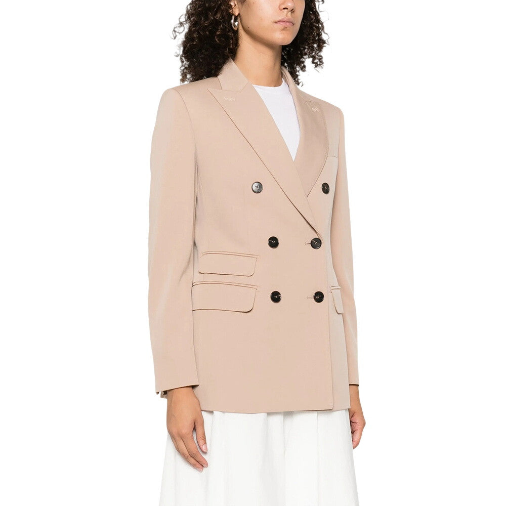 Beige Solid Peaked Lapel Blazer 5