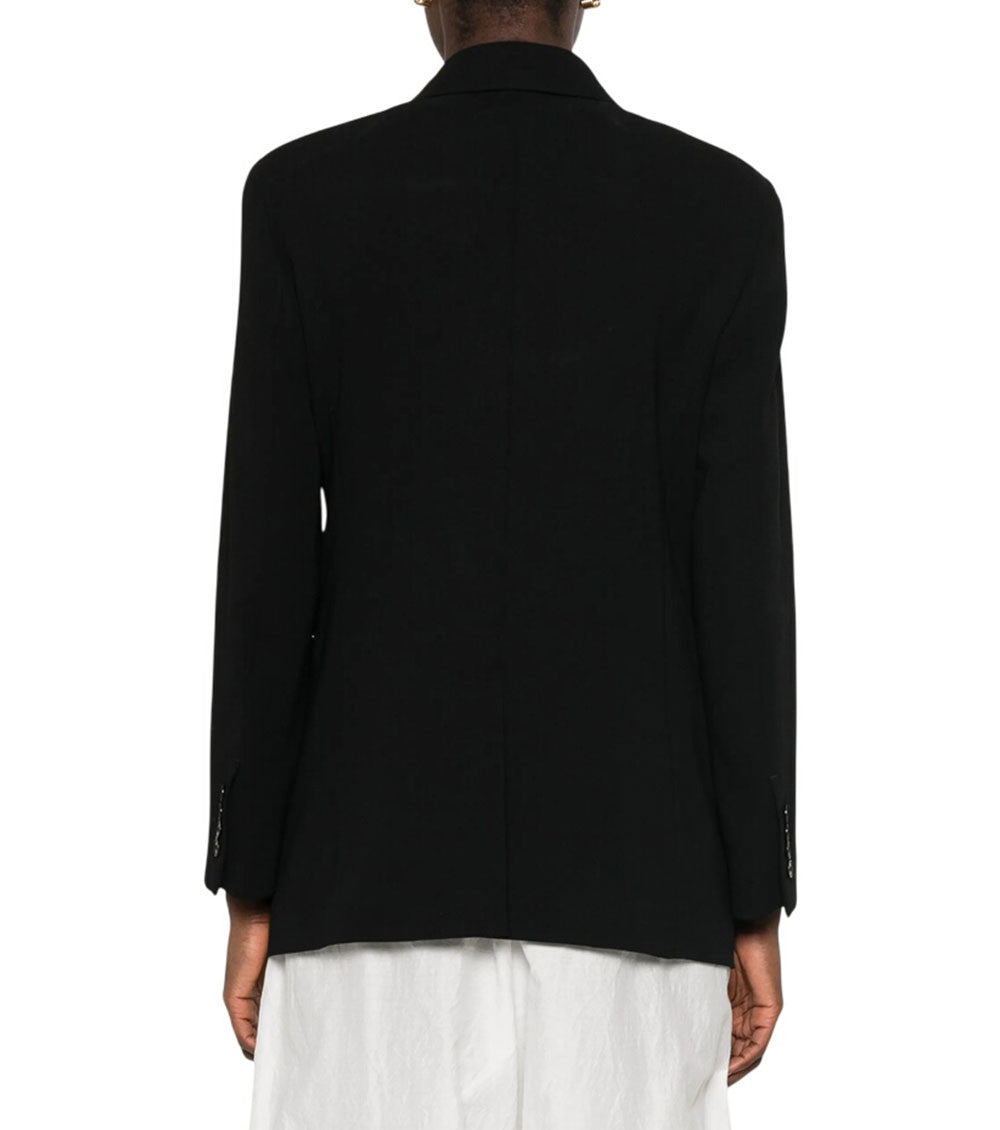 Black Solid Notched Lapel Blazer 3
