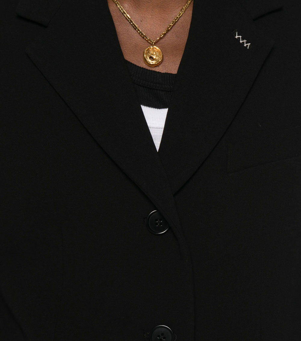 Black Solid Notched Lapel Blazer 4