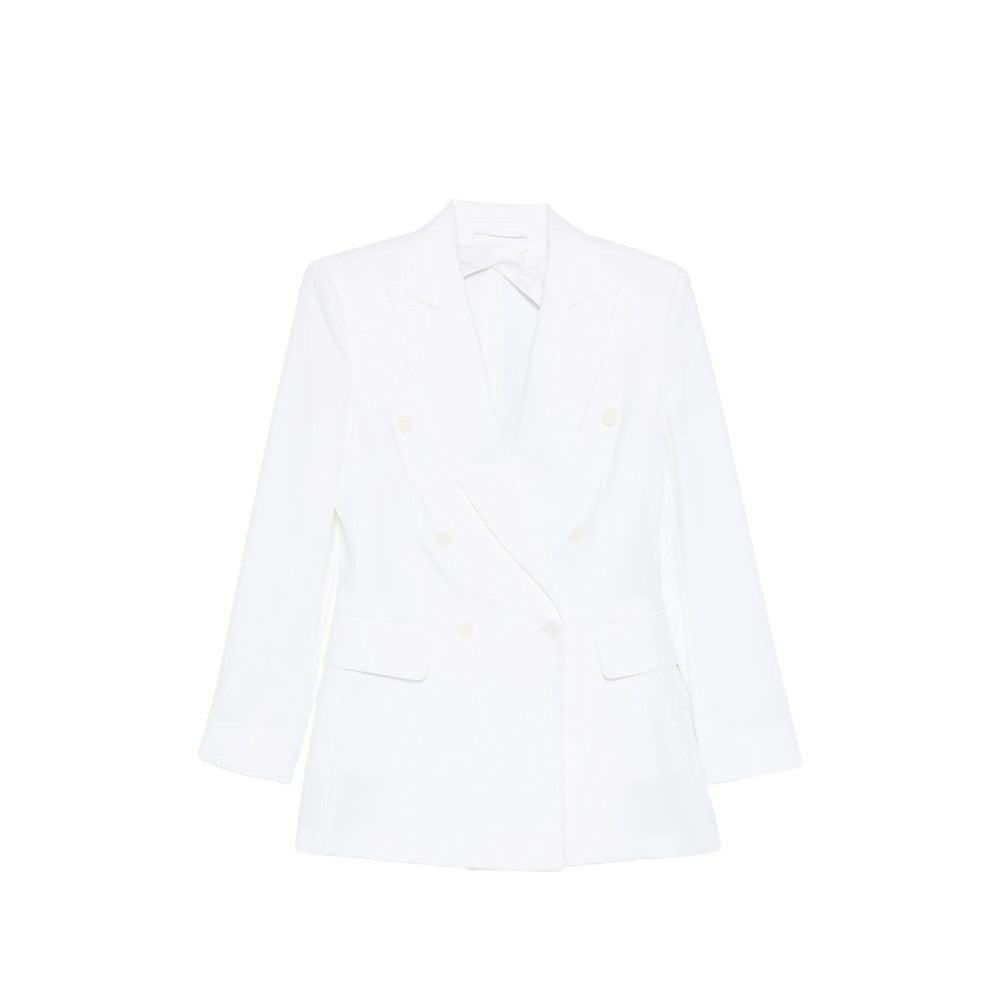White Solid Notched Lapel Blazer 1