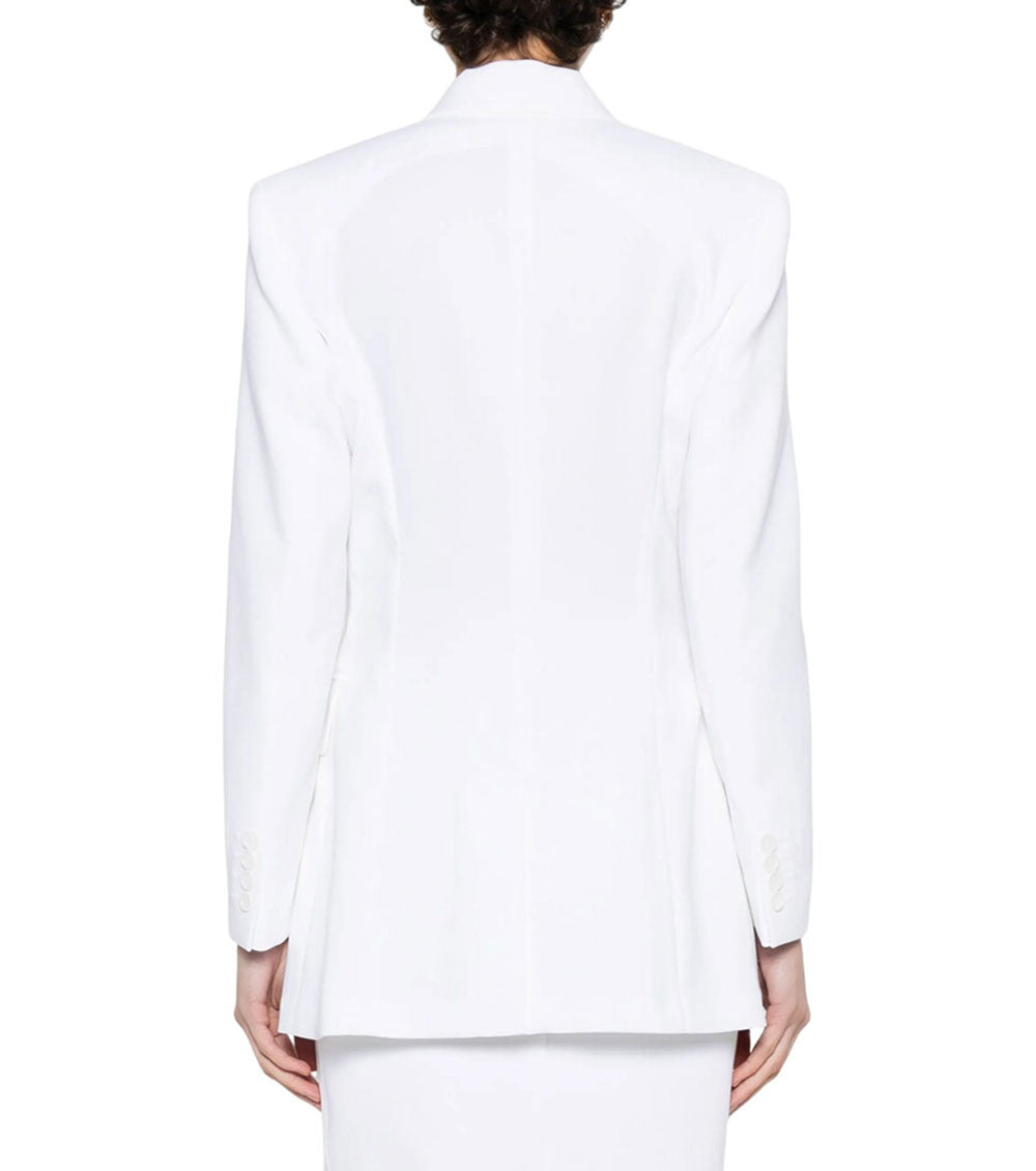 White Solid Notched Lapel Blazer 3