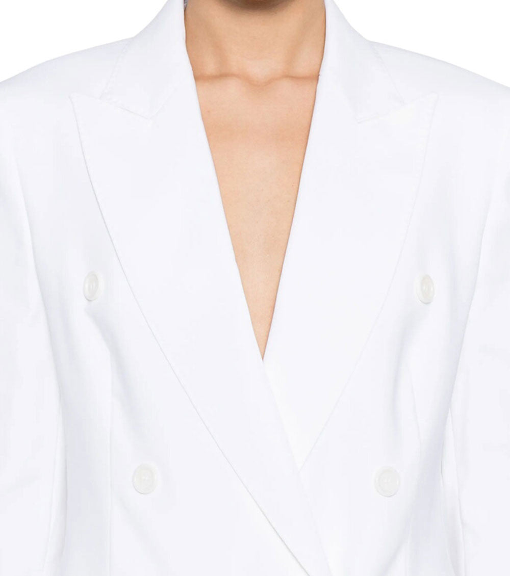 White Solid Notched Lapel Blazer 4