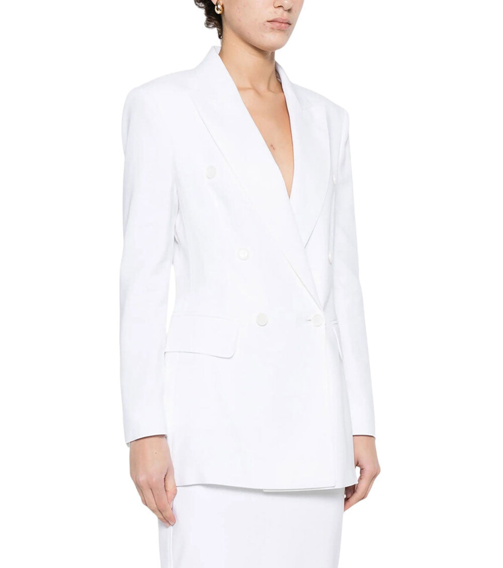 White Solid Notched Lapel Blazer 5