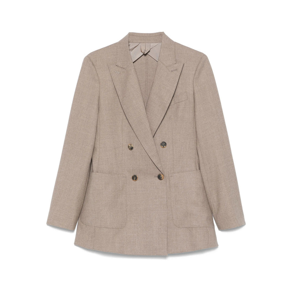 Beige Textured Notched Lapel Blazer 1