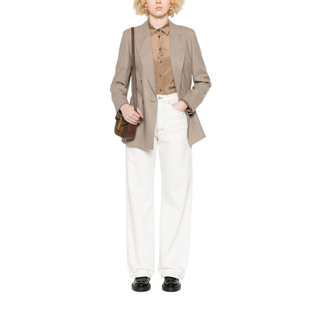 Beige Textured Notched Lapel Blazer 2