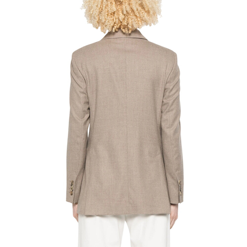 Beige Textured Notched Lapel Blazer 3